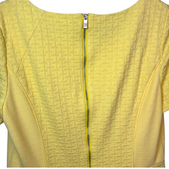 Talbots Yellow Fit & Flare Dress 10 Short Sleeve Textured Skater Work Party - Picture 5 of 9